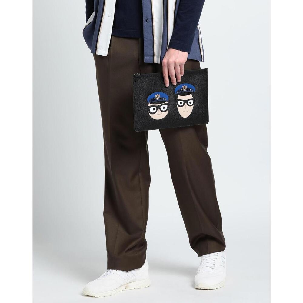 Dolce & Gabbana #DGFAMILY Black Leather Flat Zip Pouch